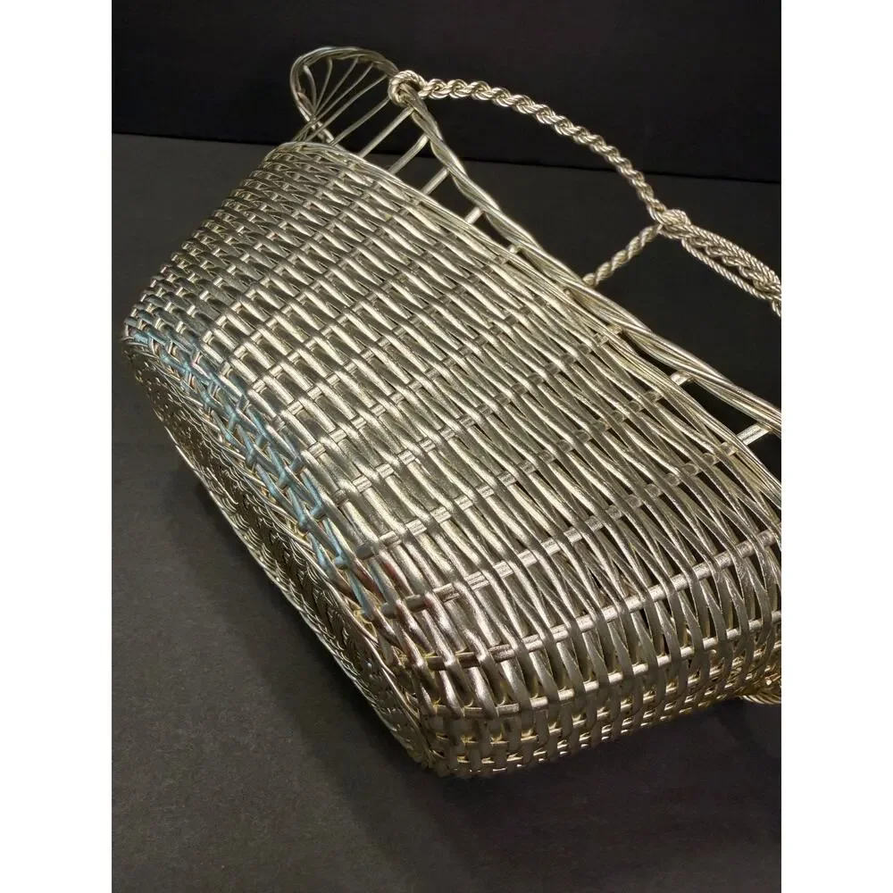 Vintage William Adams France Silverplate Woven Wine Bottle Caddy France 465